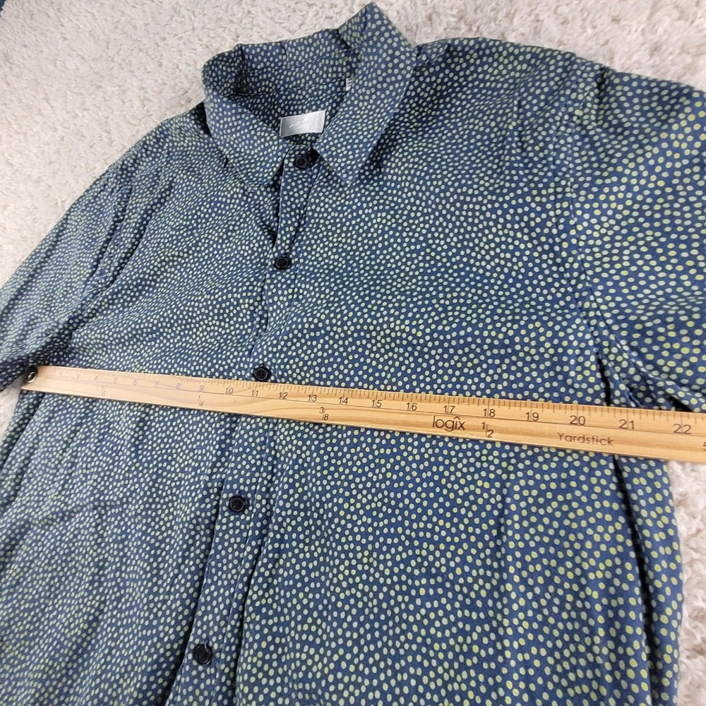 7 For All Mankind Button Down Mens Size XL Blue Green Polka Dot Geo Short Sleeve - Picture 6 of 10